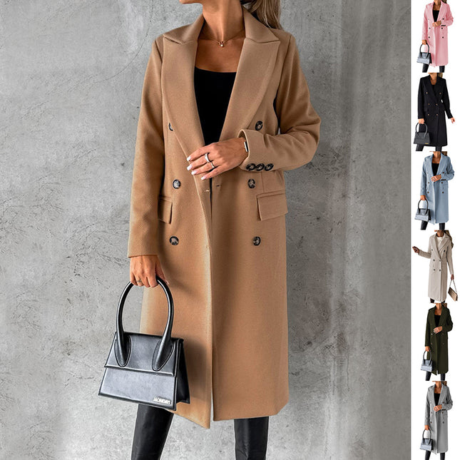 Peekaboo Studio Women's Double Breasted Lapel Coat - Slim Fit, Long Sl
