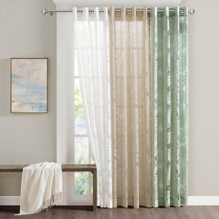 Room & Decor Palm Leaf Burnout Window Sheer, Sage Green, 50x95", Light