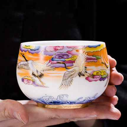 White Porcelain Single-cup Teacup Teacup High-grade Crane And Mutton F