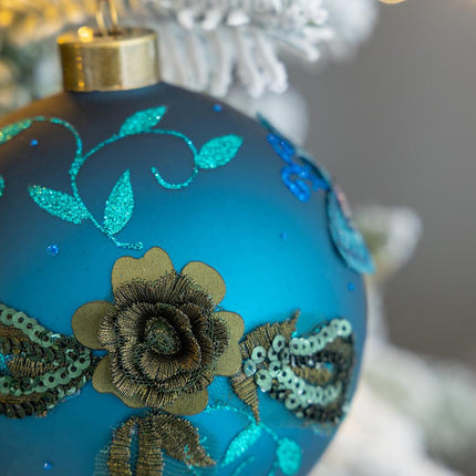Room & Decor Set of 4 Blue Glass Christmas Ball Ornaments, 4.7" Decora