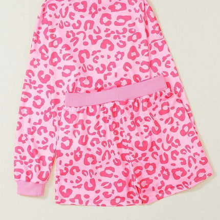 Chic Satin Pink Leopard Print Pajama Set with Bow and Shorts for Ultimate Comfort