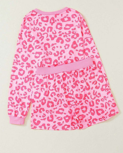Chic Satin Pink Leopard Print Pajama Set with Bow and Shorts for Ultimate Comfort