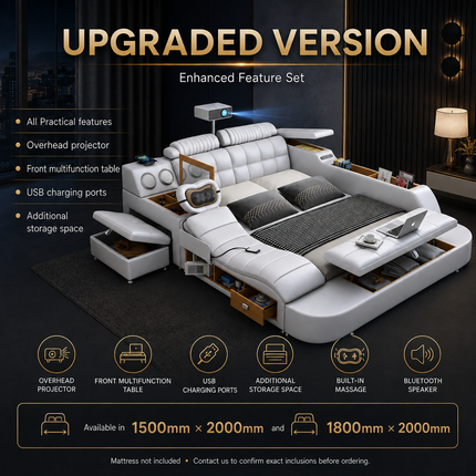 Leather Smart Bed with Built-In Massage, Overhead Projector & Underbed Storage Beds & Bed Frames multifunctional-leather-smart-bed-with-massage-projector-underbed-storage-drawers-modern-double-bed-for-bedroom-1 Furniture > Bedroom Furniture > Beds & Bed Frames