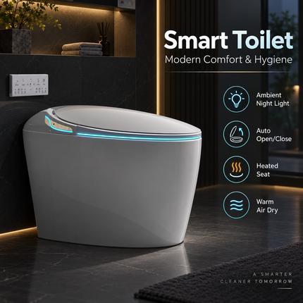 Smart Toilet with Built-In Bidet & Foot Sensor – Intelligent One-Piece, Auto Open/Close Lid