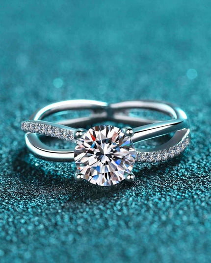 Elegant Moissanite Crisscross Ring with Dazzling Zircon Accents