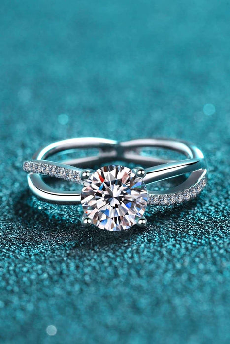 Elegant Crisscross Moissanite Ring with Zircon Accents and Split Shank