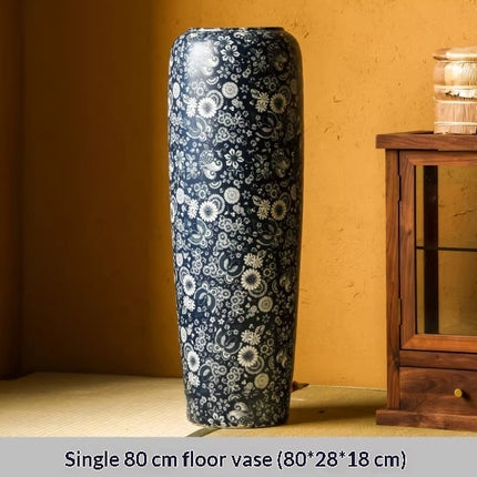Blue And White Floor Vase Ceramic Tea Rooms Arrangement With Artificial Flowers