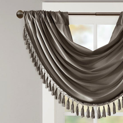 Room and Decor Faux Silk Waterfall Valance - Embellished, Pewter 38x46