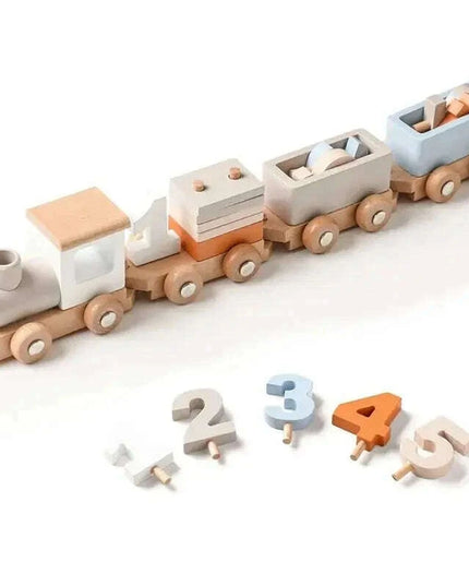 Educational Wooden Train Set for Babies - Montessori-Inspired Learning Toy with Trolley and Number Blocks