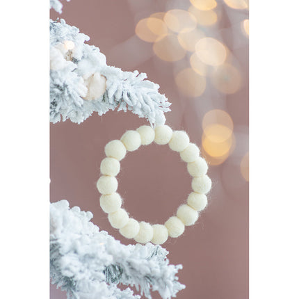 Room & Decor 6.7" Cream Ball Wreath Ornaments, Set of 6 Wool Decor
