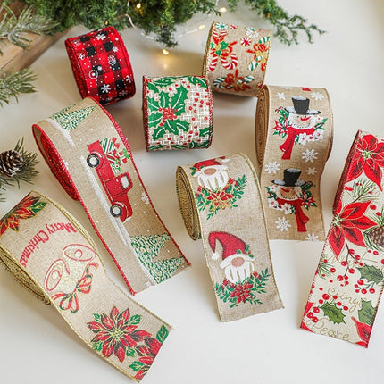 Peekaboo Studio Linen Christmas Ribbon - Rattan Garland, Festive Decor