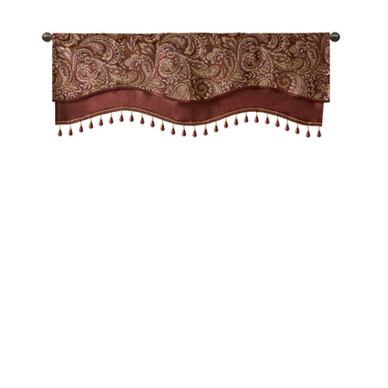 Room & Decor Jacquard Rod Pocket Valance, Beaded, Burgundy 50x18