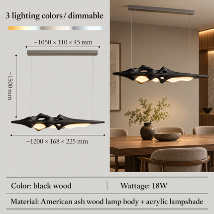 Solid Wood LED Pendant Light – Modern Long Chandelier for Dining Table, Kitchen Island & Bar