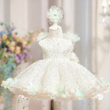 Peekaboo Studio Sequin Pearl Flower Girl Dress with Elegant Gown Desig