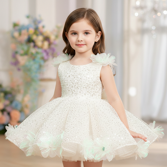 Peekaboo Studio Sequin Pearl Flower Girl Dress with Elegant Gown Desig