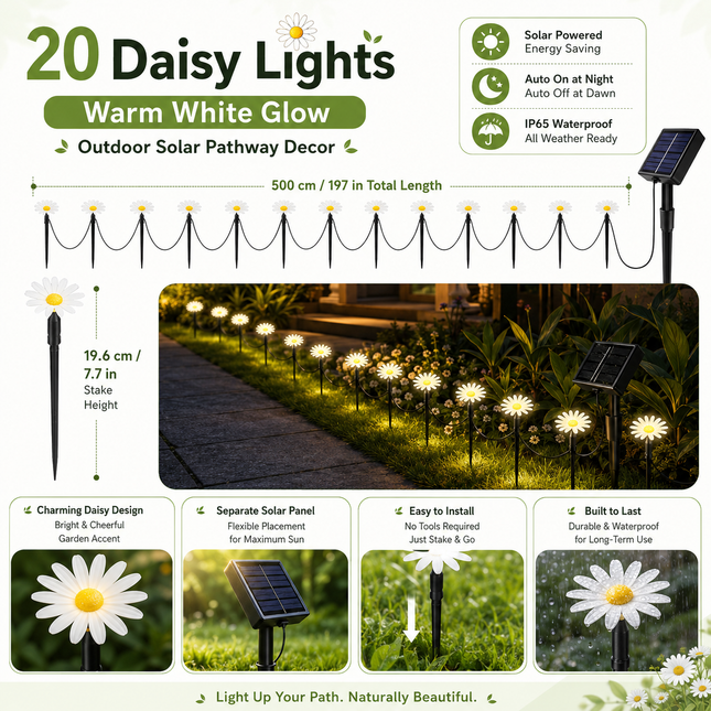 Solar LED Garden Path String Lights — Waterproof Outdoor Fairy Lights