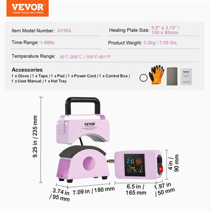 VEVOR Mini Hat Press Machine, 5.9x3.15 Inch Plate, Purple, Portable