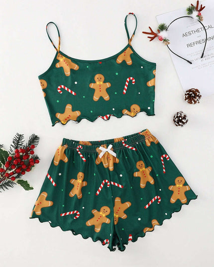 Christmas European And American Thin Pajamas Women's Sleeveless Shorts Milk Silk Simple Casual Two-piece Suit Homewear