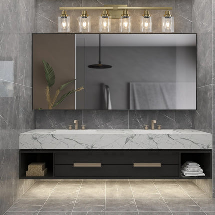 Room & Decor Golden 6-Light Vanity Light, Clear Glass Shades, Modern D