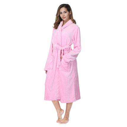 RONGTAI Womens Bathrobe Ladies Fleece Plush Warm Long Robes Fleece Nig