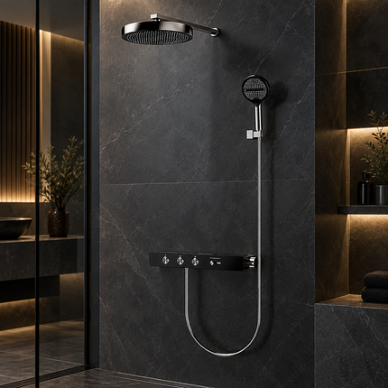 Luxury Concealed Thermostatic Shower System Set with Brass Rainfall Head & Gold Finish
