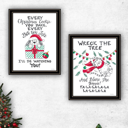Deb Strain 2-Piece Cat & Dog Christmas Wall Art Set, Black Framed