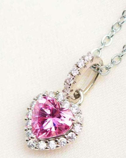 Charming Pink Moissanite Heart Pendant Necklace - A Touch of Timeless Romance