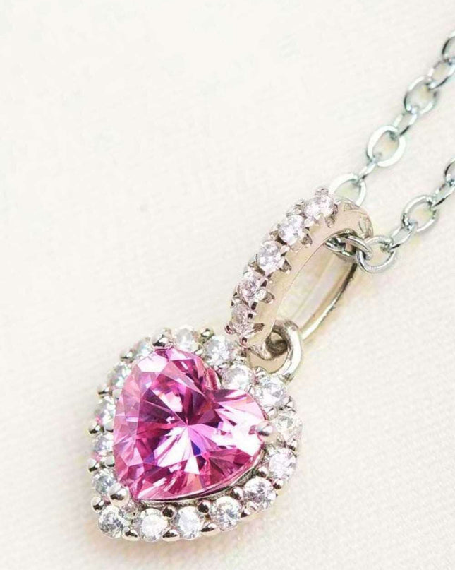 Charming Pink Moissanite Heart Pendant Necklace - A Touch of Timeless Romance