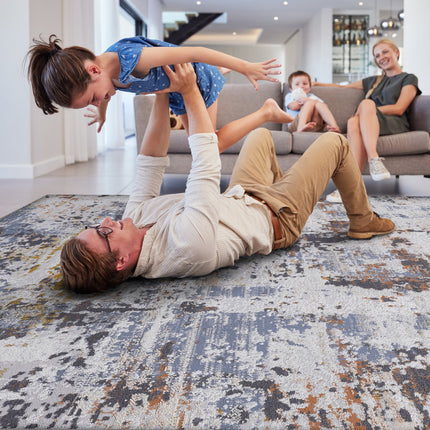 Room & Decor 8X10 Ivory Blue Abstract Area Rug - Stain Resistant, Non-