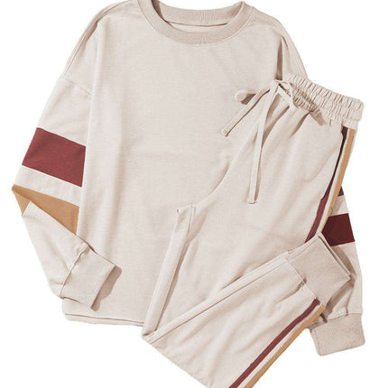 Stylish White Color Block Lounge Set with Luxurious Contrast Trim