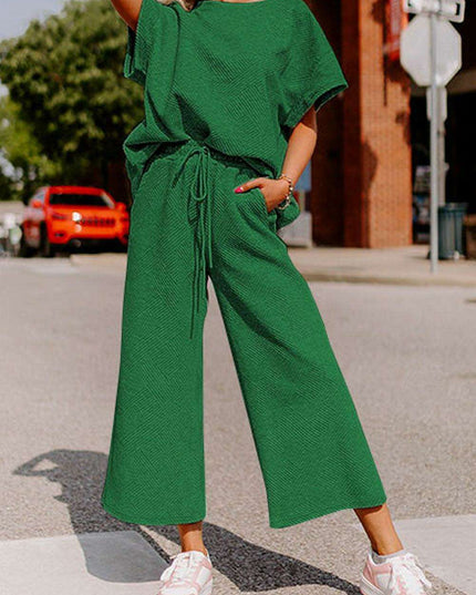 Luxe Olive Green Lounge Set with Oversized Tee and Adjustable Pants