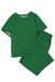 Dark Green Textured Loose Fit T Shirt and Drawstring Pants Set
