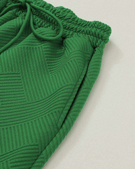 Elegant Green Textured Loungewear Set with Comfy Wide-Leg Pants