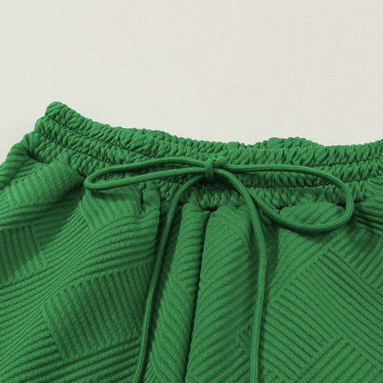 Elegant Green Textured Loungewear Set with Comfy Wide-Leg Pants