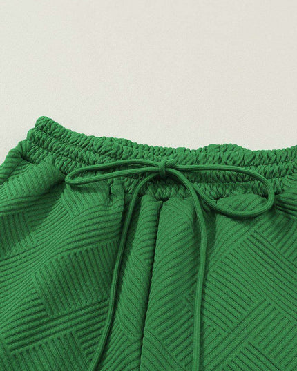 Elegant Green Textured Loungewear Set with Comfy Wide-Leg Pants