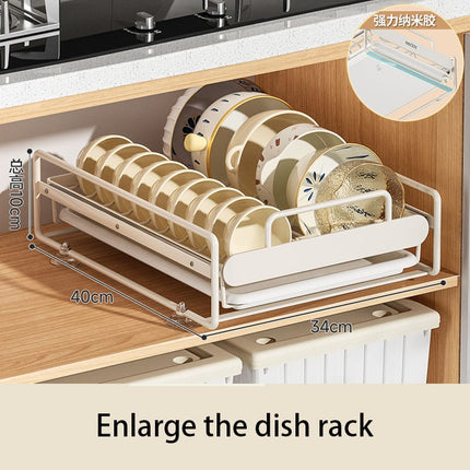 Pull-Out Kitchen Dish Rack Organizer with Adjustable Storage