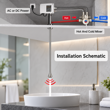 Ceiling-Mounted Sensor Bathroom Faucet - Solid Brass, Customizable Length