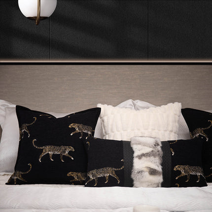 French-style Luxury Sofa Black-and-gold Throw Cushion Backrest Fur Fab