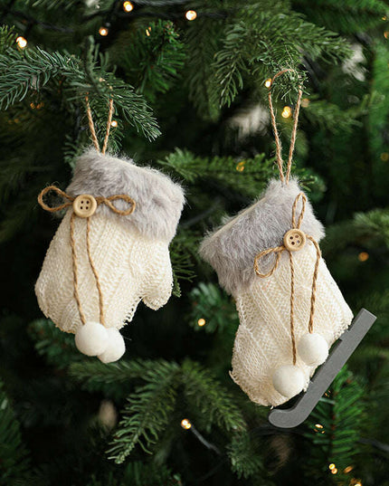 White Plush Fabric Pendant Gloves Sled Creative Christmas Tree Ornaments