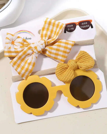 3Pcs/Set Newborn Print Bowknot Headbands and Cute Round Sunglasses
