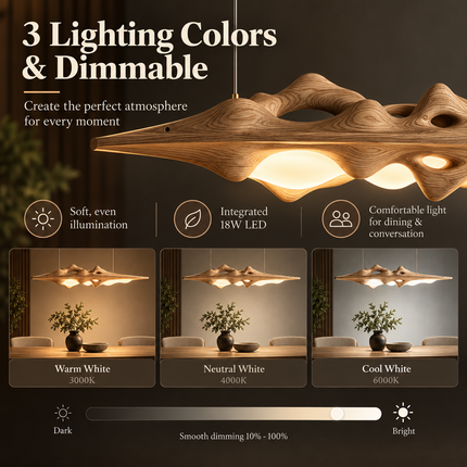 Solid Wood LED Pendant Light – Modern Long Chandelier for Dining Table, Kitchen Island & Bar