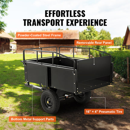 VEVOR 750 lb Heavy Duty ATV Dump Cart, 15 Cu Ft, Removable Sides