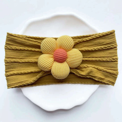 Flower-Embellished Nylon Hairband for Girls - Soft Elastic Turban Headwear for Newborns and Kids