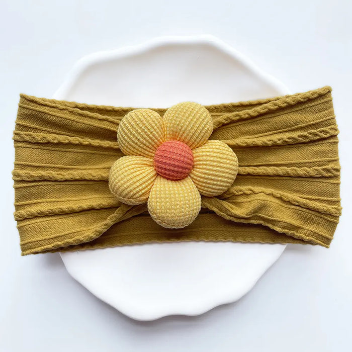 Flower-Embellished Nylon Hairband for Girls - Soft Elastic Turban Headwear for Newborns and Kids