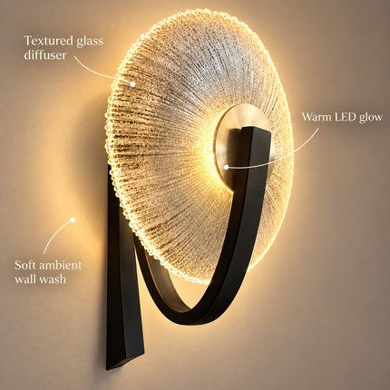 Gold & Black LED Wall Sconce with Clear Glass Shade - 3000K Warm Light