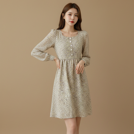 Fashionable Square Neck Floral Dress For Women