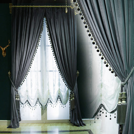Peekaboo Studio Gray Velvet Blackout Curtains - European Style, Living