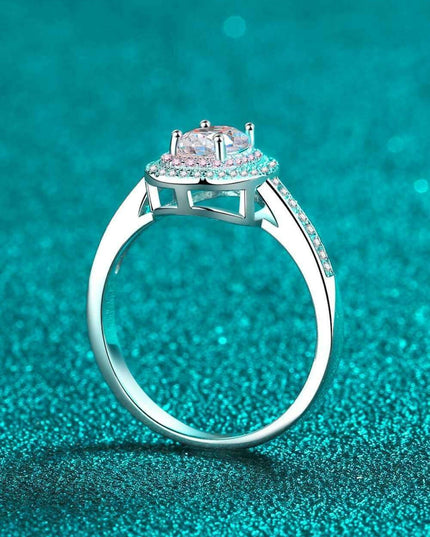Stunning Moissanite & Zircon Halo Sterling Silver Engagement Ring Set