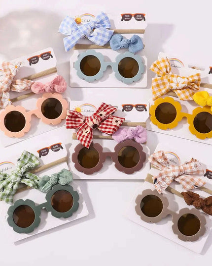 3Pcs/Set Newborn Print Bowknot Headbands and Cute Round Sunglasses