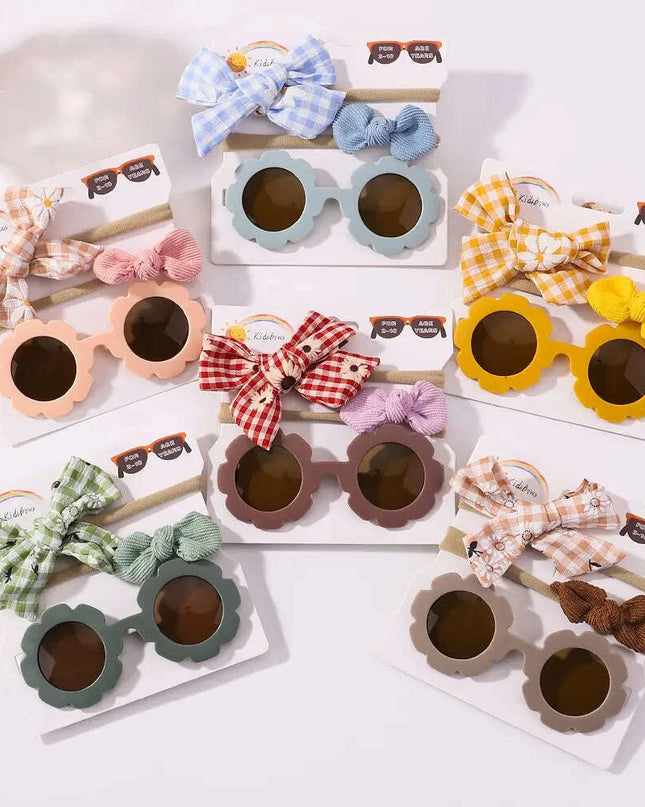 3Pcs/Set Newborn Print Bowknot Headbands and Cute Round Sunglasses